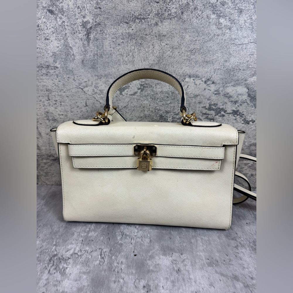 Tory Burch Cream Taupe Leather Crossbody Tote Bag
